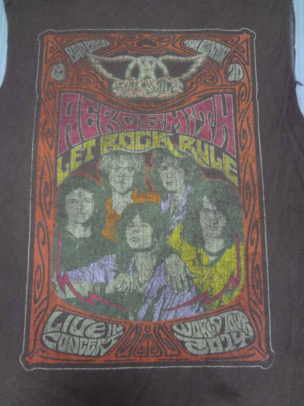 AEROSMITH LET ROCK RULE BROWN MEDIUM TANK SHIRT CUT OFF SLEEEVES M53 *SPOT C PIC